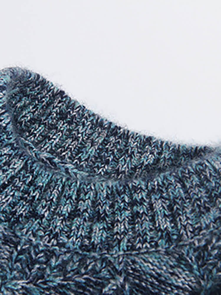 Kids Blue Marl Textured Knit Cashmere Crewneck Sweater